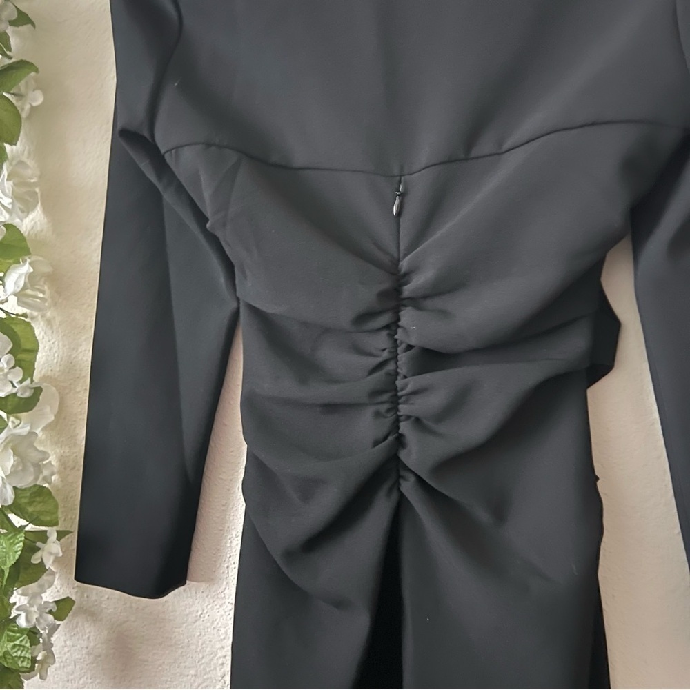 Zara Black Long Sleeve Square Neck Ruched Draped Ponte MIDI Dress - Picture 10 of 11